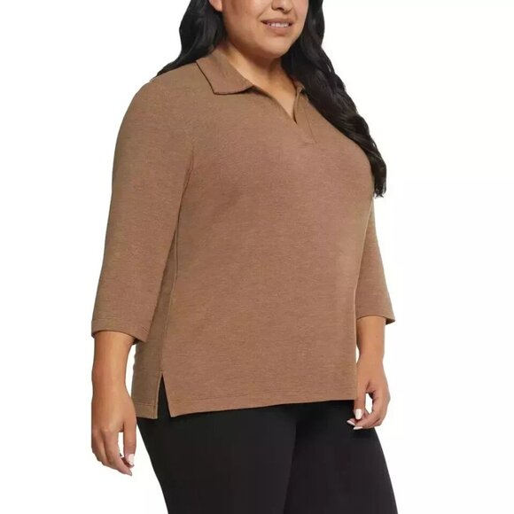 Matty M Women's Collared 3/4 Sleeve Top - Picture 6 of 7